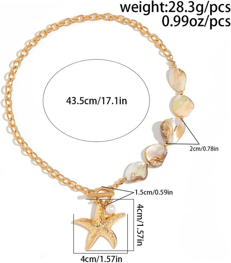 MIFYNN Gold Shell Starfish Necklace for Women Pearl Shell Necklace Layered Beaded Starfish Necklaces Summer Beach Surf Jewelry Gifts for Women - Image 4